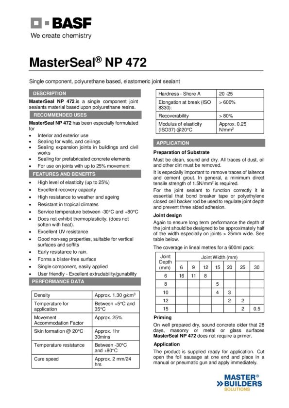 thumbnail of basf-master-seal-np-472-single-component-polyurethane-sealant