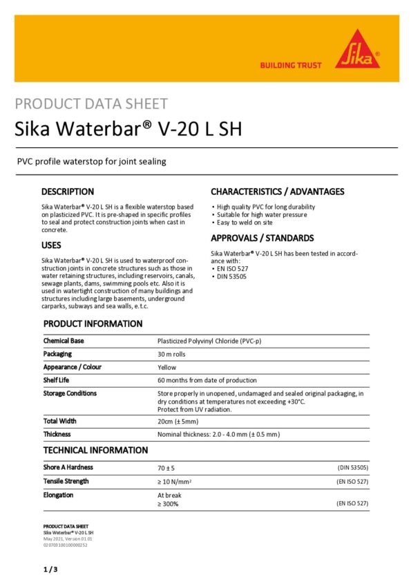 thumbnail of sika-waterbar-v-20lsh