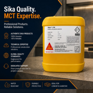 Sika-1 PK integral waterproofing admixture by Sika - liquid admixture for water resistant concrete and mortar, supplied by MCT Chemicals Pakistan