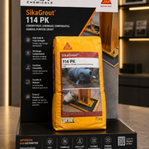 SikaGrout-114 PK cementitious shrinkage compensated grout by Sika - 25kg bag with high early and final strength and excellent flowability for machine bases, columns and base plates, supplied by MCT Chemicals Pakistan