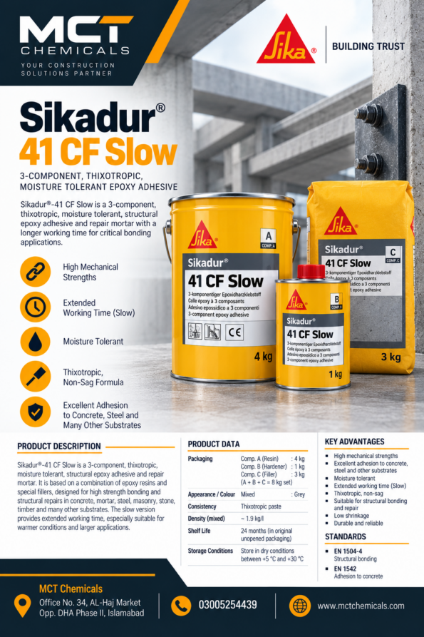 Sikadur®-41 CF Slow three-component, thixotropic, moisture tolerant epoxy adhesive