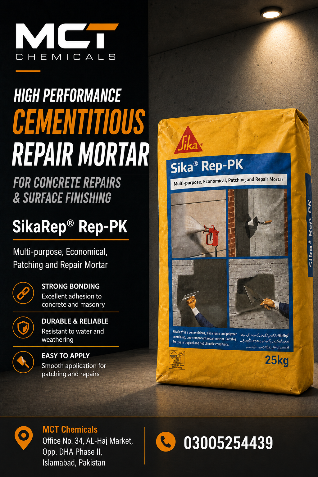 SikaRep® Rep-PK multi-purpose, economical, patching and repair mortar